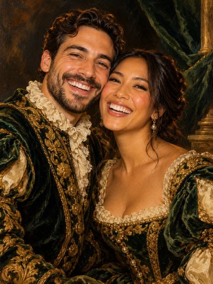 The same couple as a Renaissance oil painting